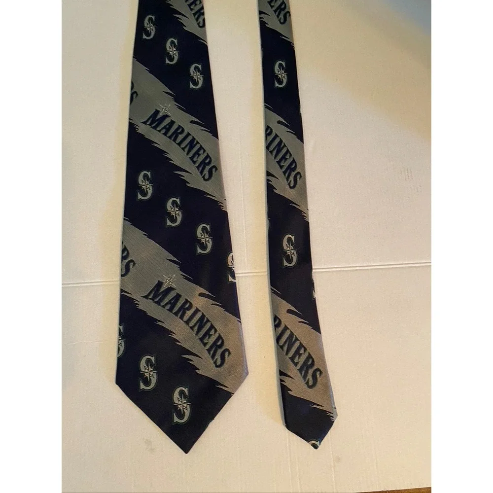 Eagles Wings Seattle Mariners MLB Silk Necktie Navy Blue Logo Print Baseball Tie